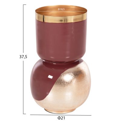 TABLE VASE LINGON HM4233.06 METAL IN CHERRY RED-GOLD PEARL Φ21x37,5Hcm.
