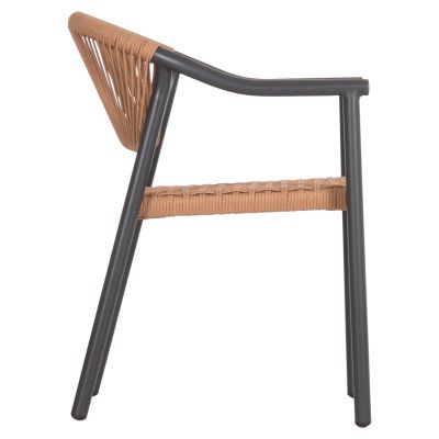 DINING ARMCHAIR KERLY HM6050.10 ALUMINUM IN DARK GREY--P.E.RATTAN IN BEIGE COLOR 54x58.5x76Hcm