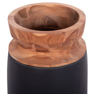 DECORATIVE FLOOR VASE LINTER HM4662.01S FIBER CEMENT IN BLACK--TEAK WOOD Φ34x60Hcm.
