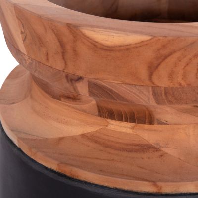 DECORATIVE FLOOR VASE LINTER HM4662.01S FIBER CEMENT IN BLACK--TEAK WOOD Φ34x60Hcm.