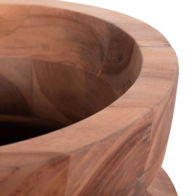 DECORATIVE FLOOR VASE LINTER HM4662.01S FIBER CEMENT IN BLACK--TEAK WOOD Φ34x60Hcm.