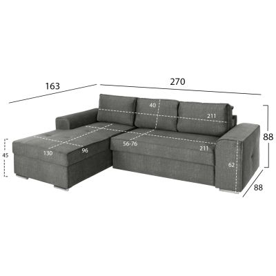 LEFT CORNER SOFA NACHO HM3279.02L ANTHRACITE FABRIC-SILVER METAL LEGS 270x163x88Hcm.