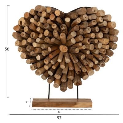 TABLE DECORATION SHINZO HM7911 HEART SHAPE TEAK BRANCH WOOD IN NATURAL COLOR 57x5x56Hcm.