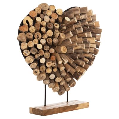 TABLE DECORATION SHINZO HM7911 HEART SHAPE TEAK BRANCH WOOD IN NATURAL COLOR 57x5x56Hcm.