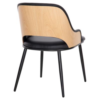 DINING CHAIR DELF HM9617.01 PU BLACK-BLACK METAL LEGS-WOODEN BACK IN NATURAL 48x55x76Hcm.