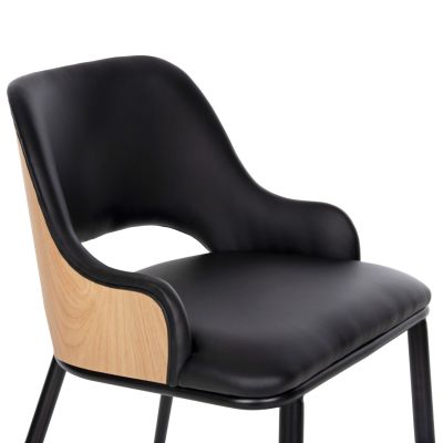 DINING CHAIR DELF HM9617.01 PU BLACK-BLACK METAL LEGS-WOODEN BACK IN NATURAL 48x55x76Hcm.