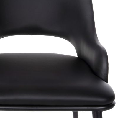 DINING CHAIR DELF HM9617.01 PU BLACK-BLACK METAL LEGS-WOODEN BACK IN NATURAL 48x55x76Hcm.