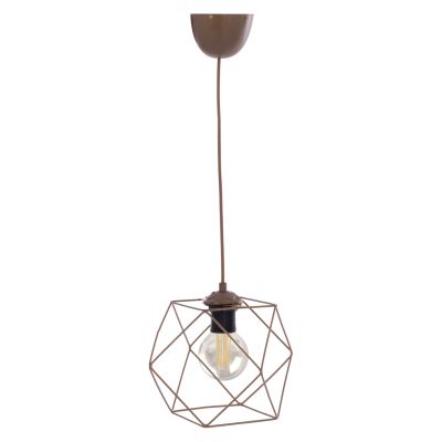 Hm7643.02 Пендел, златист цвят, една крушка, метална многоъгълна "шапка" в клетка