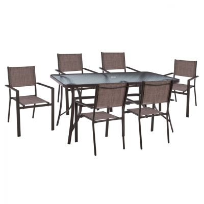 DINING SET 7 PCS TABLE 150X90 & BROWN TEXTILINE ARMCHAIR HM11485