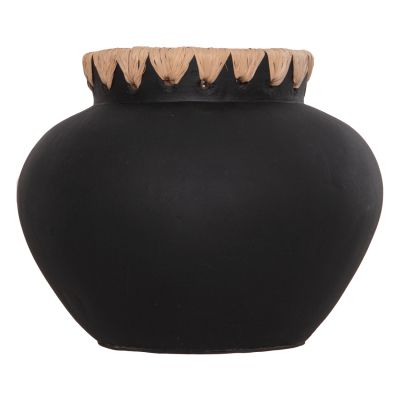 DECORATIVE VASE RENTON(S) HM4733 TERRACOTTA IN BLACK-STRAW WEAVING ON THE RIM Φ23x19Hcm.