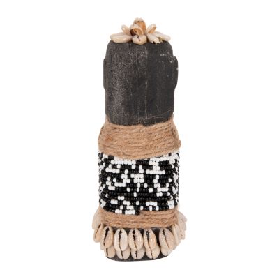 TABLE STATUETTE SUMBA HM4311 MADE OF BLACK PARAS STONE-BEADS-SEAGRASS ROPE 7x7x17Hcm.