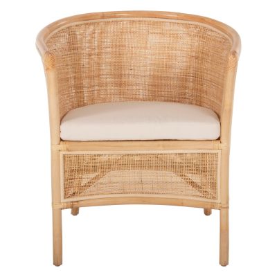 ARMCHAIR APRON HM9818 PERFORATED RATTAN IN NATURAL COLOR-WHITE CUSHION 75x70x85Hcm.