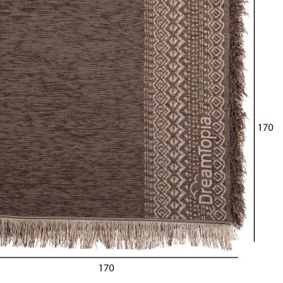 SOFA COVER-THROW WITH FRINGES DREAMTOPIA HM12164.04 IN BROWN COLOR 178X178cm.