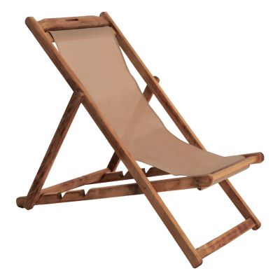 FOLDING BEACH CHAIR LIMNOS HM11707.04 BEECH WOOD WALNUT COLOR NO ARMS WATERPROOF FABRIC MOCHA COLOR