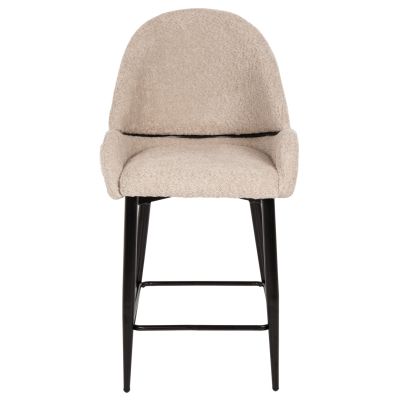 BAR STOOL MEDIUM HEIGHT HM8586.02 ECRU BOUCLE FABRIC-BLACK METAL LEGS 55x62x105H cm.