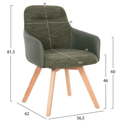 ТРАПЕЗНО КРЕСЛО DEW HM9848.05 МАТЕРИАЛ И PU В ЗЕЛЕНО-БУК КРАКА 56,5x62x81,5Hcm.