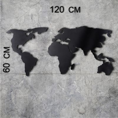 100% METALLIC BLACK WALL DECORATION WORLD MAP HM7209 60Χ120 cm.