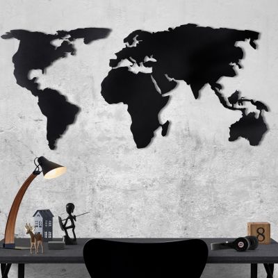 100% METALLIC BLACK WALL DECORATION WORLD MAP HM7209 60Χ120 cm.