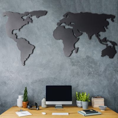 100% METALLIC BLACK WALL DECORATION WORLD MAP HM7209 60Χ120 cm.