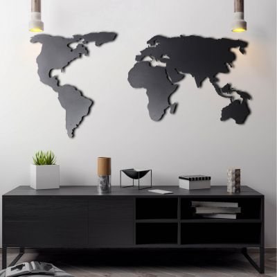 100% METALLIC BLACK WALL DECORATION WORLD MAP HM7209 60Χ120 cm.