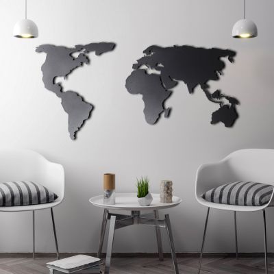 100% METALLIC BLACK WALL DECORATION WORLD MAP HM7209 60Χ120 cm.