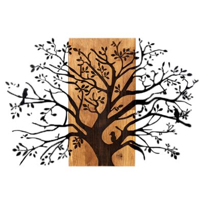 WALL DECORATION TREE FIGURE HM4806-METAL IN BLACK-WOOD 85x3(thickness)x58Hcm.
