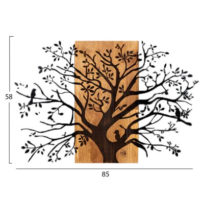 WALL DECORATION TREE FIGURE HM4806-METAL IN BLACK-WOOD 85x3(thickness)x58Hcm.