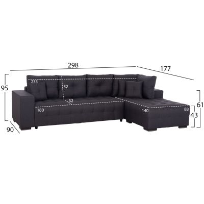 CORNER SOFA-BED WITH STORAGE SPACE TRENDSTON HM3302.01R GREY FABRIC 298x177x95Hcm.