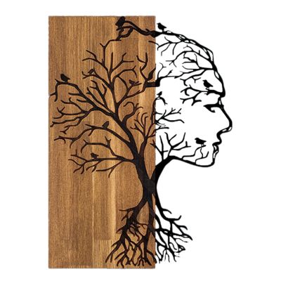 WALL DECORATION WOMAN FIGURE HM4754-METAL IN BLACK-WOOD 43x3(thickness)x58Hcm.