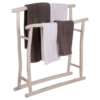 HANGER FOR TOWELS OREG HM7908 TEAK BRANCHES IN WHITE PATINA COLORING 90x28x77-91Hcm.