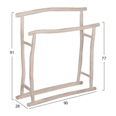 HANGER FOR TOWELS OREG HM7908 TEAK BRANCHES IN WHITE PATINA COLORING 90x28x77-91Hcm.