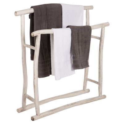 HANGER FOR TOWELS OREG HM7908 TEAK BRANCHES IN WHITE PATINA COLORING 90x28x77-91Hcm.