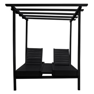 DECKCHAIR MYKONOS PROFESSIONAL DOUBLE WOODEN BLACK WITH CANOPY 205x167x212Hcm.HM5428.01
