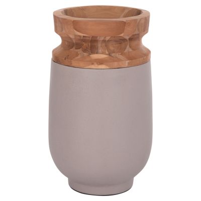 DECORATIVE FLOOR VASE LINTER HM4662.05S FIBER CEMENT IN GREY MATTE--TEAK WOOD Φ34x60Hcm.