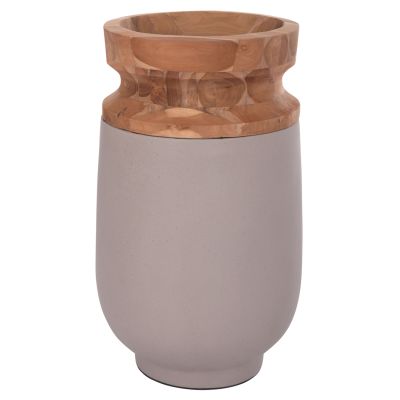 DECORATIVE FLOOR VASE LINTER HM4662.05S FIBER CEMENT IN GREY MATTE--TEAK WOOD Φ34x60Hcm.