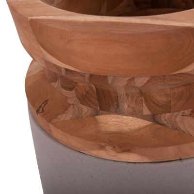 DECORATIVE FLOOR VASE LINTER HM4662.05S FIBER CEMENT IN GREY MATTE--TEAK WOOD Φ34x60Hcm.