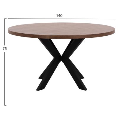 DINING TABLE ROUND SARI HM9310.02 MDF &WALNUT WOOD VENEER METAL LEGS Φ140x75Hcm.