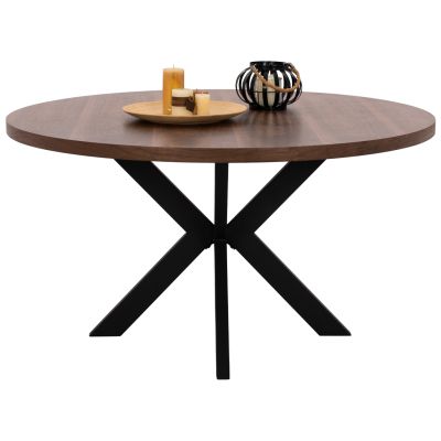 DINING TABLE ROUND SARI HM9310.02 MDF &WALNUT WOOD VENEER METAL LEGS Φ140x75Hcm.