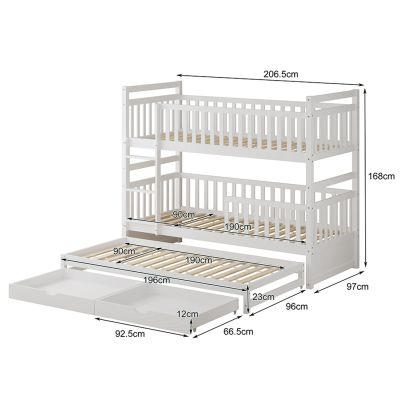 CHILDREN'S BUNKBED WITH 3 BEDS & 2 DRAWERS TRIPLON HM709.03 PINE WOOD 90x190-200cm