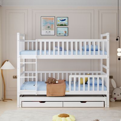 CHILDREN'S BUNKBED WITH 3 BEDS & 2 DRAWERS TRIPLON HM709.03 PINE WOOD 90x190-200cm