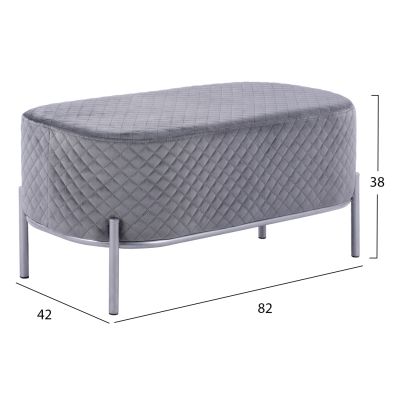 Stool Irina HM8637.01 Grey Velvet with silver base 82x42x38cm