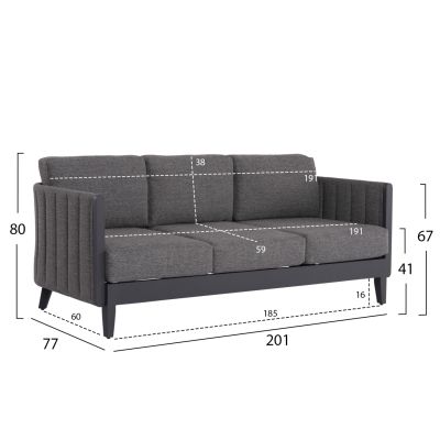 OUTDOOR LOUNGE SET 4PCS LARRY HM6188.01 DARK GREY ALUMINUM-P.E. FABRIC