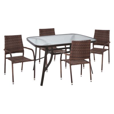 OUTDOOR DINING SET 5PCS MORNER HM21028 BROWN METAL & WICKER