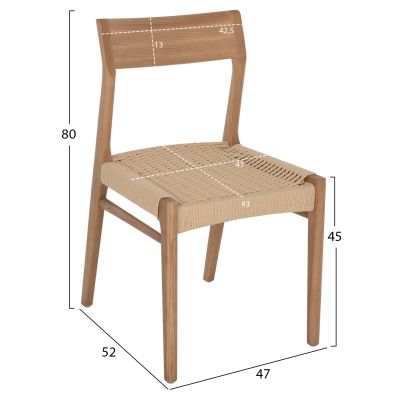 DINING CHAIR PONTUS HM9322.11 RUBBERWOOD AND ROPE SEAT-NATURAL COLOR 47X52X80Hcm.