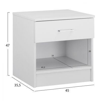 NIGHT STAND WITH 1 DRAWER IN WHITE HM2345.05 45x35,5x47 cm.