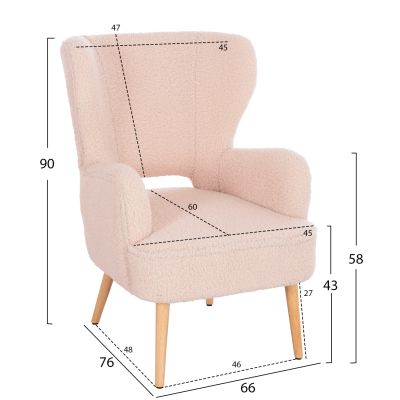 КРЕСЛО MYLIE HM8394.23 МАТЕРИЯ ЕКРЮ БУКЛЕ 66X75X93Hсм.