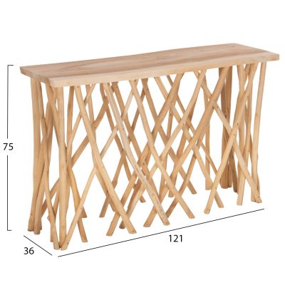 CONSOLE IN RUSTIC STYLE TEAK BRANCHES & 3cm. TABLETOP 121X36X75Hcm. HM9805