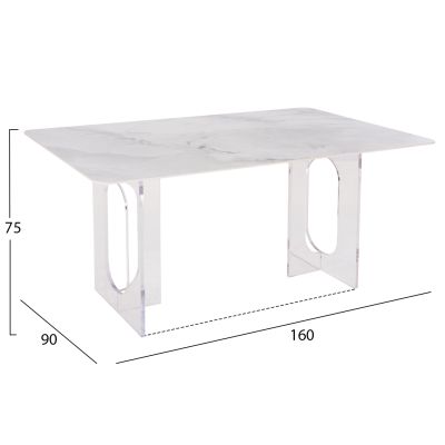 ТРАПЕЗНА МАСА AETHER HM9769.01 12mm БЯЛ КЕРАМИЧЕН ПЛОТ-АКРИЛНИ КРАКА 160x90x75Hcm.