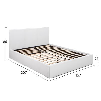 HM554.01 Bed Bobbi, PU white, storage space, 150x200cm