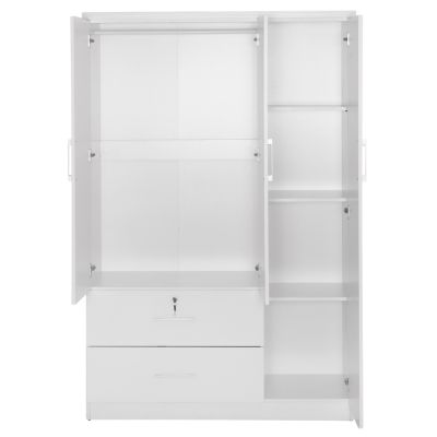 WARDROBE WITH MIRROR & SHELVES JARRY HM2485.01 MELAMINE IN WHITE 119x48x183Hcm.